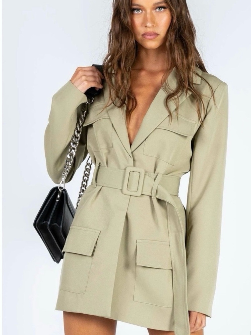 NWT Lioness Olive Green Belted Utility BlazerDress Size M - Picture 2 of 16